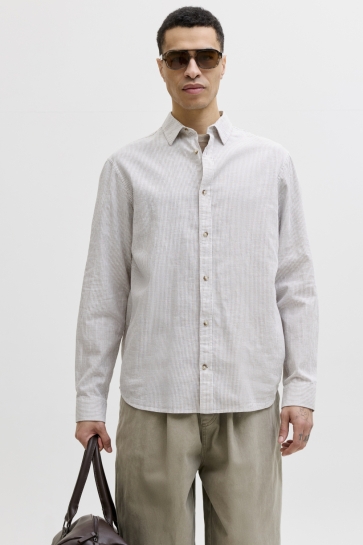 Jack & Jones Overhemd JJESUMMER LINEN BLEND SHIRT L/S SN 12289174 Crockery/STRIPES