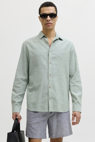 Jack & Jones JJESUMMER LINEN BLEND SHIRT L/S SN 12289174 granite green