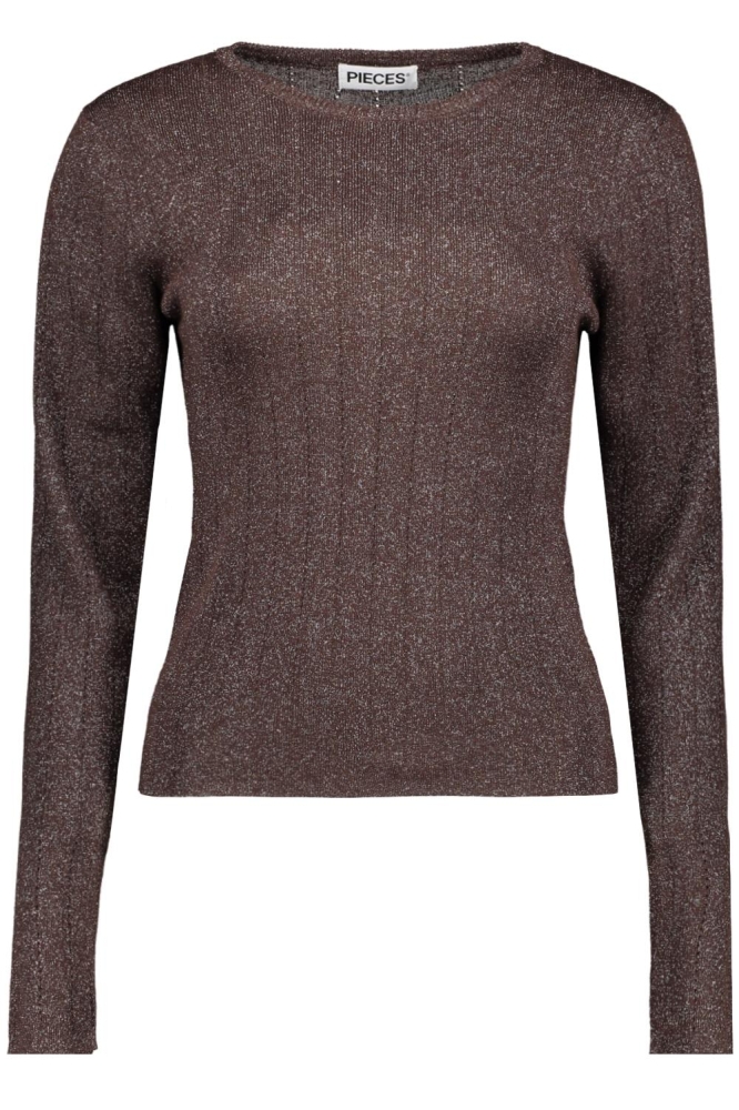 Pieces bruine dames t-shirt | Vooraanzicht