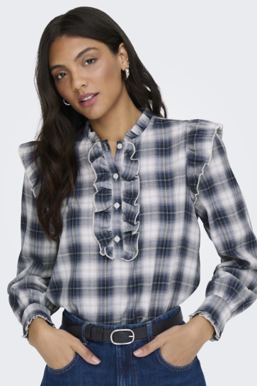 Only ONLFIGA L/S FLOUNCE TOP WVN 15365998 CLOUD DANCER/NIGHT SKY