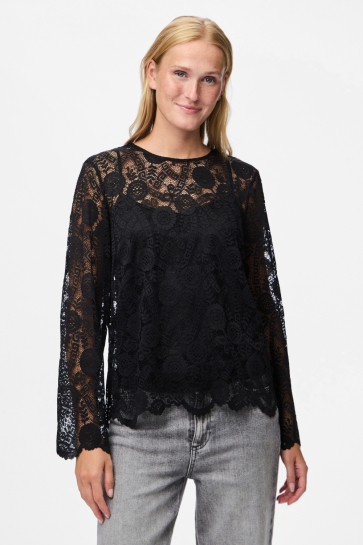 Pieces T-shirt PCOLLINE LS LACE O-NECK TOP WVN NOO 17158211 Black