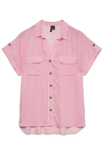 Vero Moda Blouse VMBUMPY SS SHIRT WVN NOOS 10310139 SNOW WHITE/PINK COSMOS