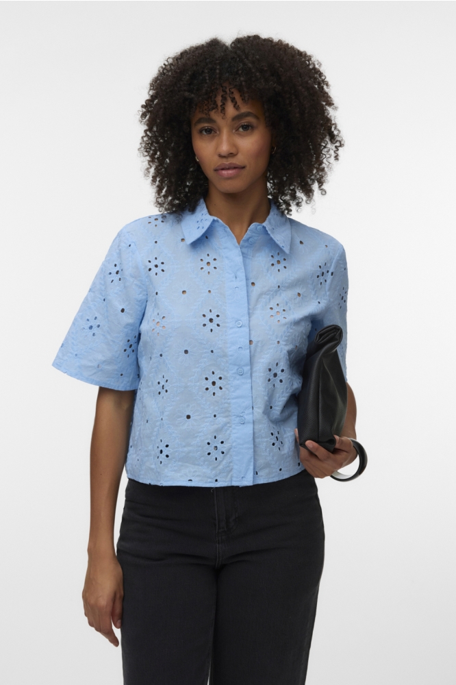 Vero Moda blauwe dames blouse | Model vooraanzicht