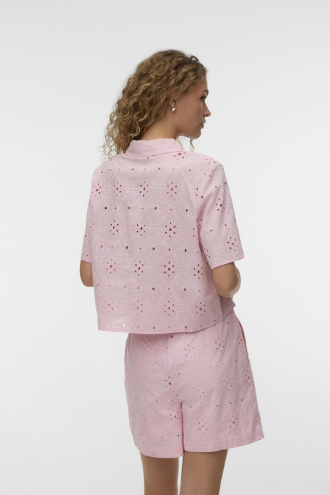 Vero Moda roze dames blouse | Model achteraanzicht