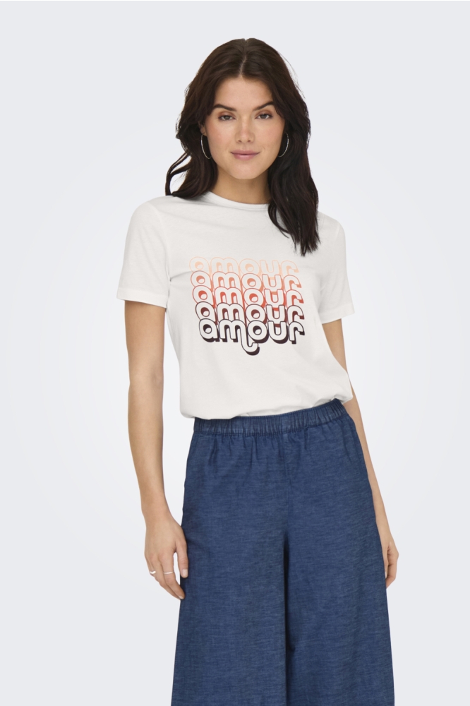 Jacqueline de Yong witte dames t-shirt | Model vooraanzicht