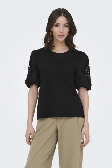 Jacqueline de Yong jdyuma life s/s lace detail top jrs Zwart