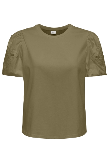Jacqueline de Yong T-shirt JDYUMA LIFE SS LACE DETAIL TOP JRS 15365957 DRIED HERB