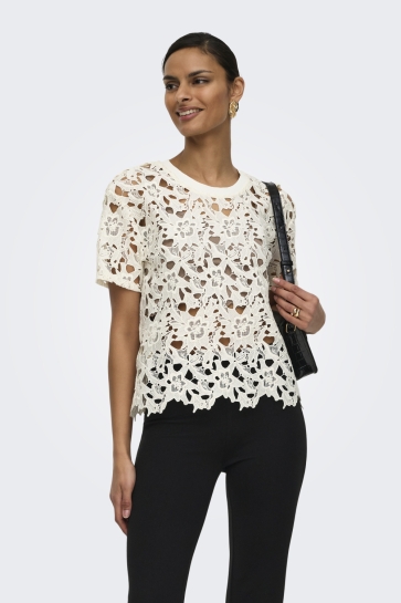 Jacqueline de Yong T-shirt JDYVANYA SS LACE TOP JRS 15365975 Cloud Dancer