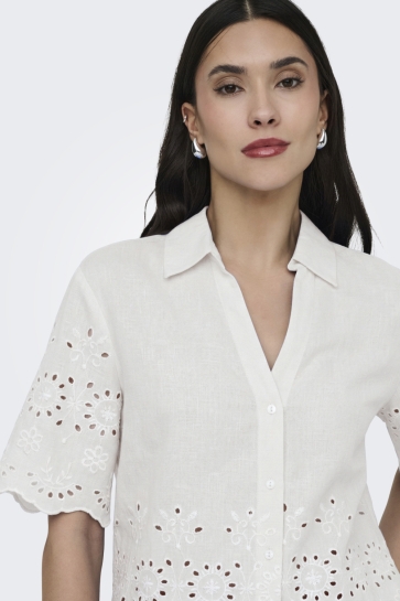 Jacqueline de Yong Blouse JDYMARINA 2/4 EMBROIDERY SHIRT WVN 15365966 Cloud Dancer/BRIGHT WHI