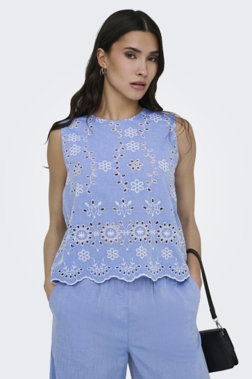 Jacqueline de Yong Top JDYMARINA SL EMB TOP WVN 15365968 Blue Bonnet/BRIGHT WHI