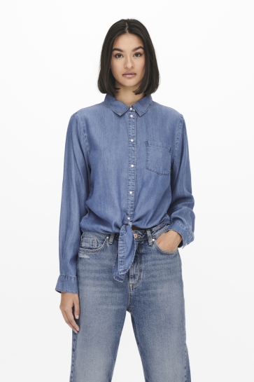 Jacqueline de Yong JDYJASPER L/S KNOT SHIRT WVN 15252957 MEDIUM BLUE DENIM