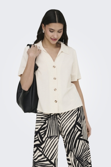 Jacqueline de Yong Blouse JDYMILAN LINEN SS SHIRT WVN 15366393 OATMEAL/MELANGE