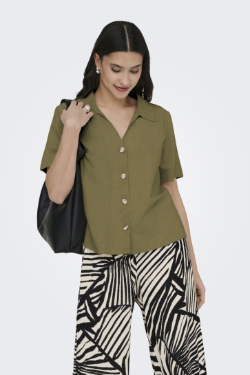 Jacqueline de Yong jdymilan linen s/s shirt wvn Groen