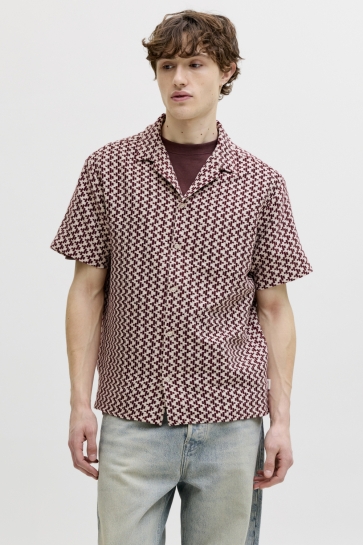 Jack & Jones Overhemd JORMONTAUK CROCHET SHIRT SS SA26 LN 12291676 CARBERNET