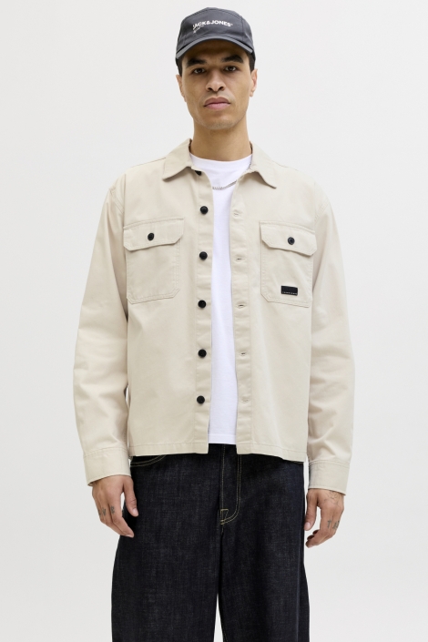 Jack & Jones beige heren overhemd | Model vooraanzicht