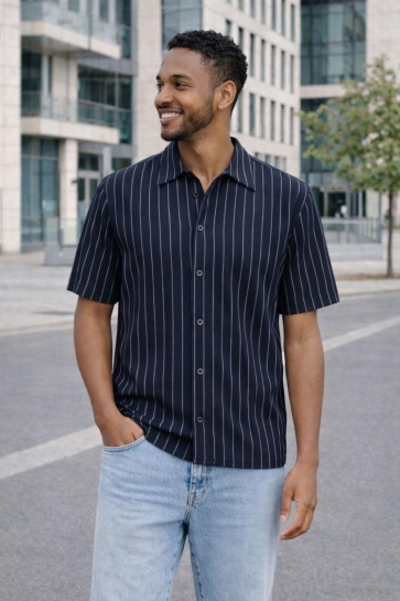 Jack & Jones jcofusion texture shirt ss Blauw