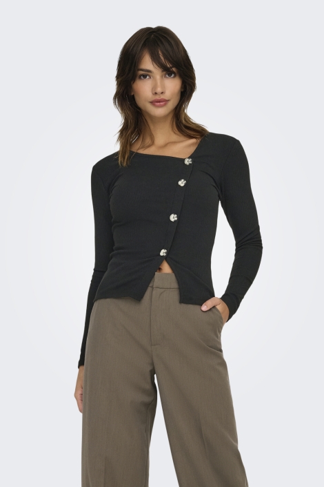 Jacqueline de Yong zwarte dames t-shirt | Model vooraanzicht