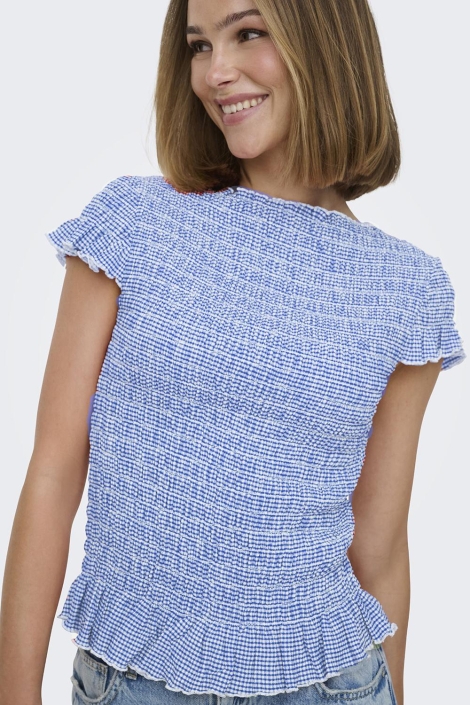 Only blauwe dames top | Model vooraanzicht