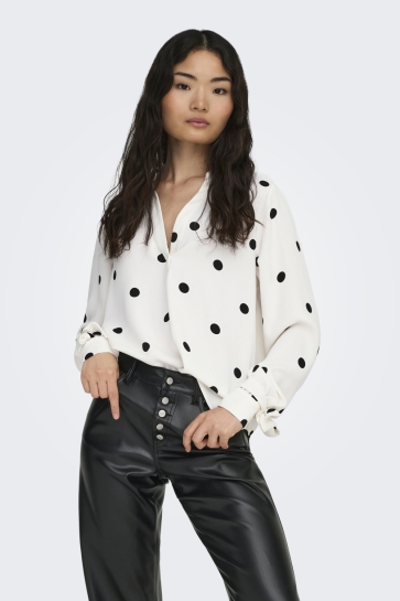 Only Blouse ONLBELEM L/S BOW TOP WVN SUD 15365755 CLOUD DANCER/BLACK DOTS