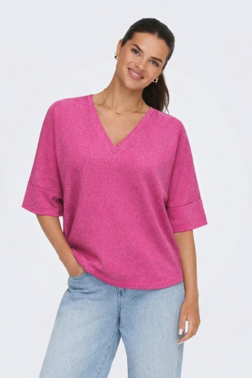 Only onlivy s/s glitter v-neck top cs jr Roze