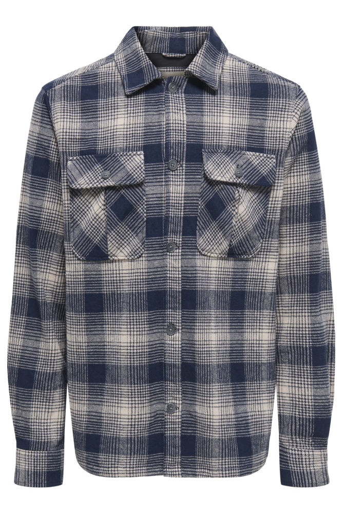 Only & Sons blauwe heren overhemd | Vooraanzicht