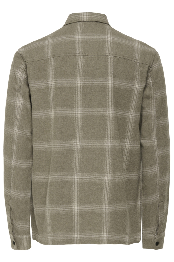 Only & Sons taupe heren overhemd | Achteraanzicht