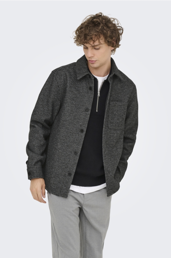 Only & Sons grijze heren overhemd | Model vooraanzicht