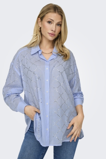 Only ONLJULIE LS STONES SHIRT WVN 15334071 Bright White/MEDIUM BLUE