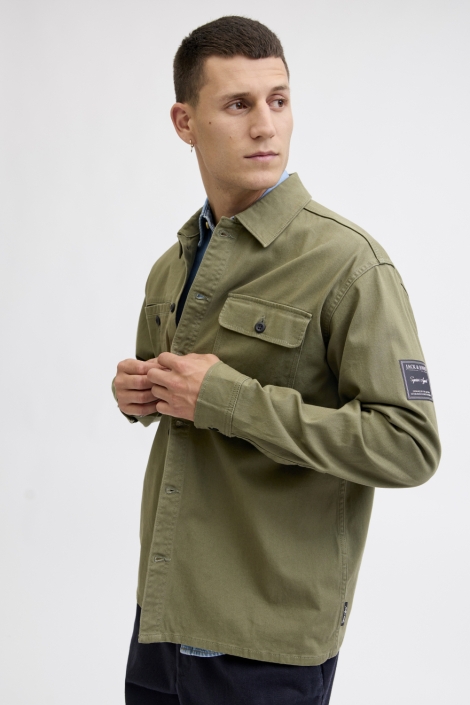 Jack & Jones groene heren overhemd | Model zijaanzicht