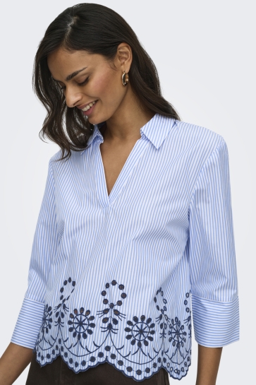 Jacqueline de Yong Blouse JDYBILLE L/S EMBROIDERY TOP WVN 15369840 WHITE/PROVENCE