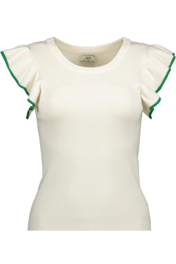 Jacqueline de Yong Top JDYADELE S/L O-NECK FRILL TOP KNT 15371217 Cloud Dancer/W. JELLY BEAN