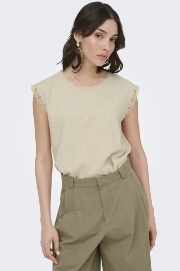 Jacqueline de Yong T-shirt JDYSAY SL TOP WVN DIA 15372470 Oatmeal/MELANGE