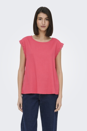 Jacqueline de Yong T-shirt JDYSAY SL TOP WVN DIA 15372470 Calypso Coral