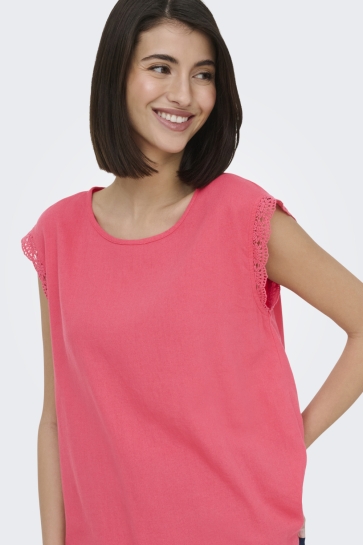 Jacqueline de Yong T-shirt JDYSAY SL TOP WVN DIA 15372470 Calypso Coral