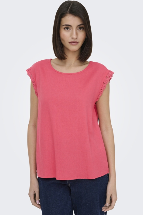 Jacqueline de Yong roze dames t-shirt | Model vooraanzicht