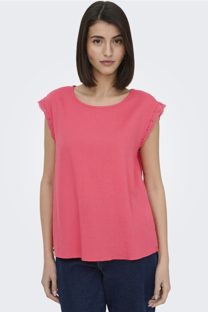 Jacqueline de Yong roze dames t-shirt | Model vooraanzicht