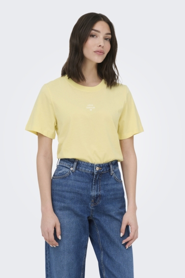 Jacqueline de Yong T-shirt JDYMAY PISA SS PRINT TOP JRS 15354642 Double Cream/FLOCK LOVE