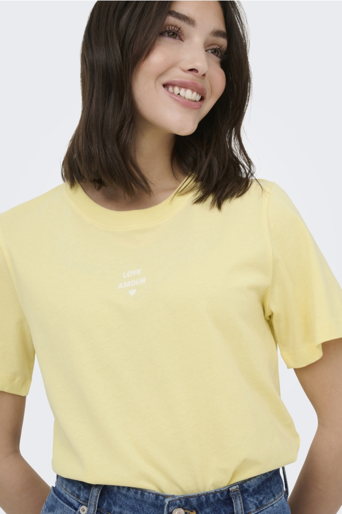 Jacqueline de Yong gele dames t-shirt | Close up