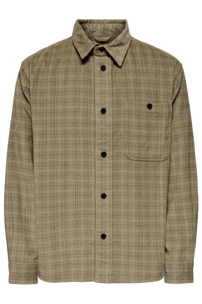 Only & Sons camel heren overhemd | Vooraanzicht