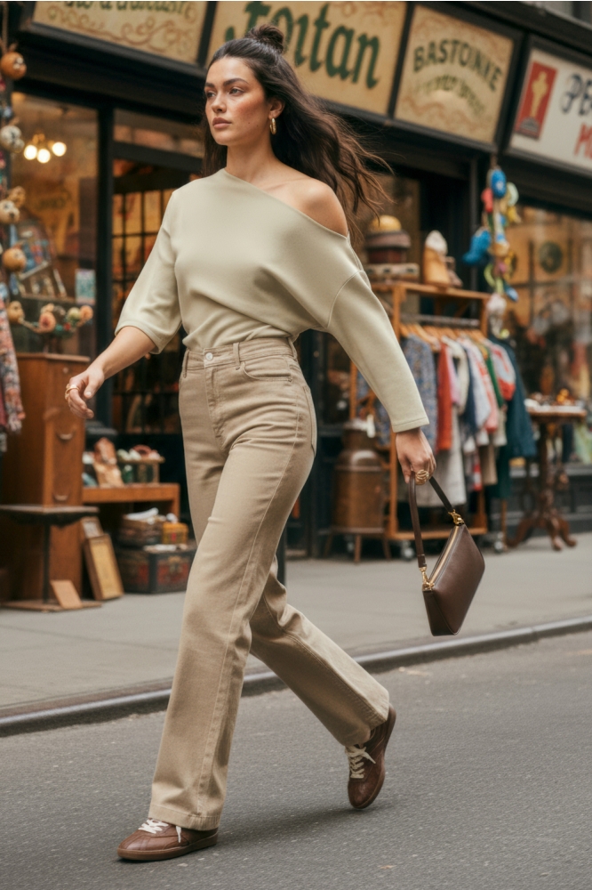 Hypedrop beige dames t-shirt | Model