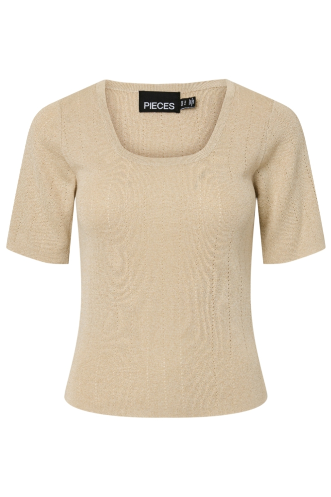 Pieces beige dames t-shirt | Vooraanzicht