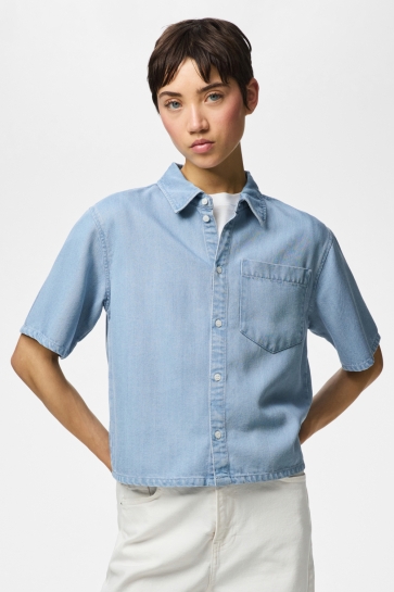 Pieces PCSMIDI SS DENIM SHIRT 17162885 LIGHT BLUE DENIM