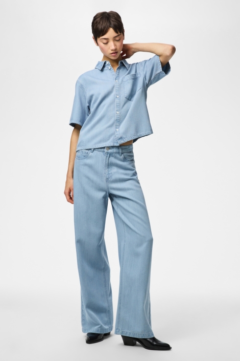 Pieces blauwe dames blouse | Model