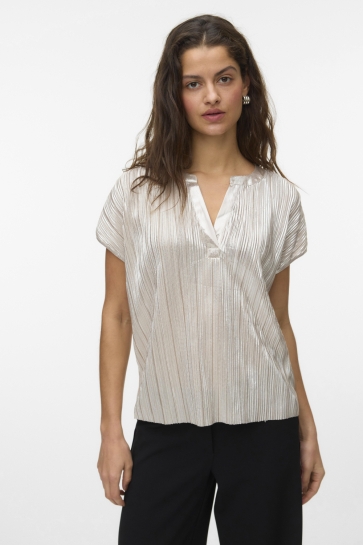 Vero Moda T-shirt VMKUVI S/S V-NECK TOP JRS BTQ NL 10348247 SILVER COLOUR