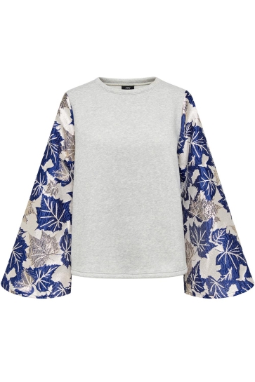 Jacqueline de Yong JDYVIOLET L/S JAQUARD TOP WVN EXP 15377575 LIGHT GREY MELANGE/DARK BLUE