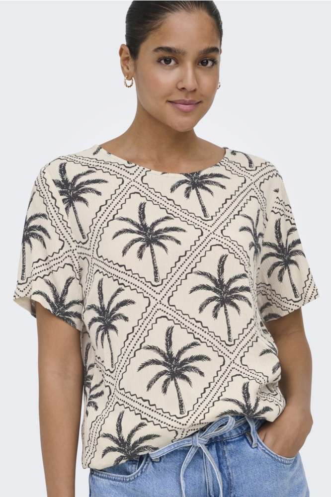 Jacqueline de Yong beige dames t-shirt | Model vooraanzicht
