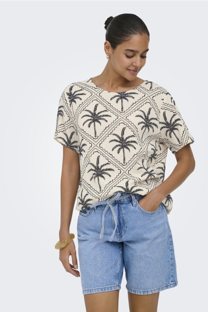 Jacqueline de Yong beige dames t-shirt | Model vooraanzicht