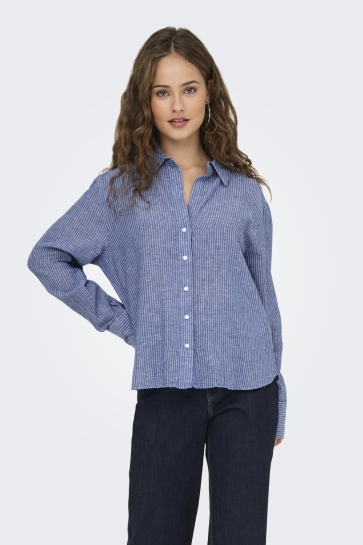 Jacqueline de Yong jdymila l/s loose linen shirt wvn d Blauw