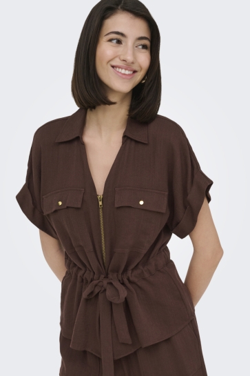 Jacqueline de Yong jdymille s/s zip shirt wvn noos Bruin