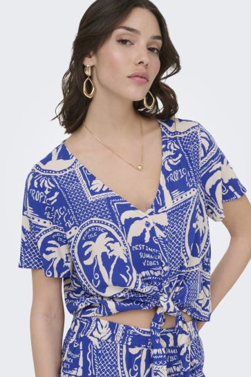 Jacqueline de Yong jdysezen life s/s knot shirt wvn di Blauw